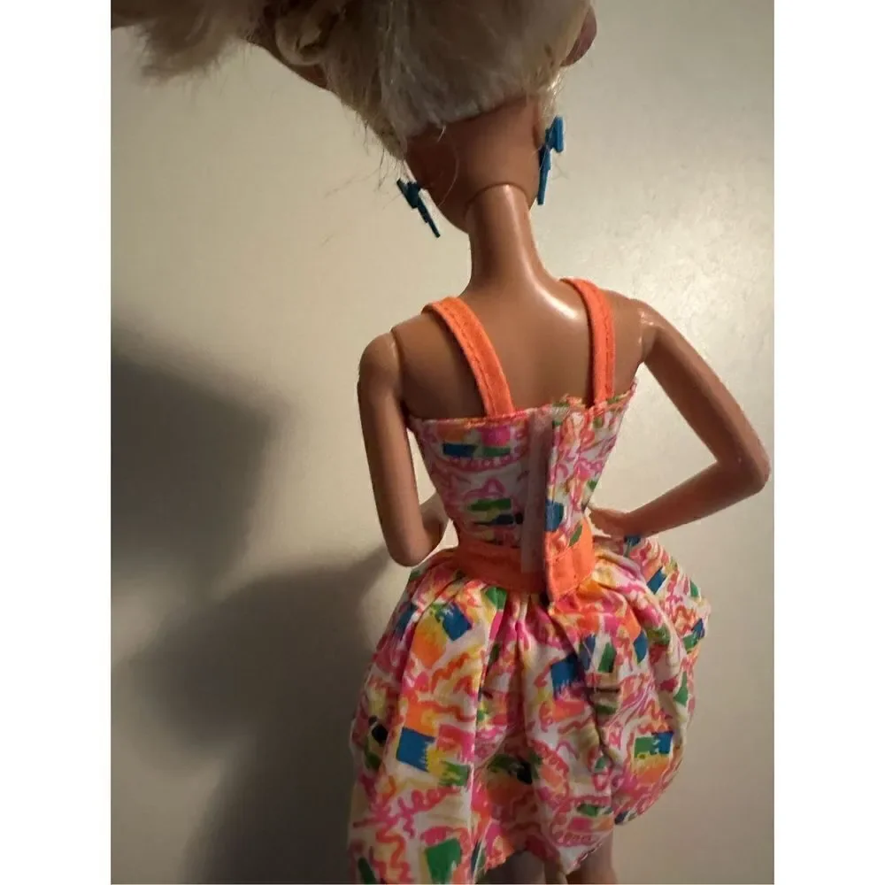 Vintage 80s Mattel Barbie Doll with Dress and earrings Blonde Retro